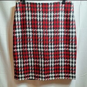Talbots Red and Black Plaid Pencil Skirt
